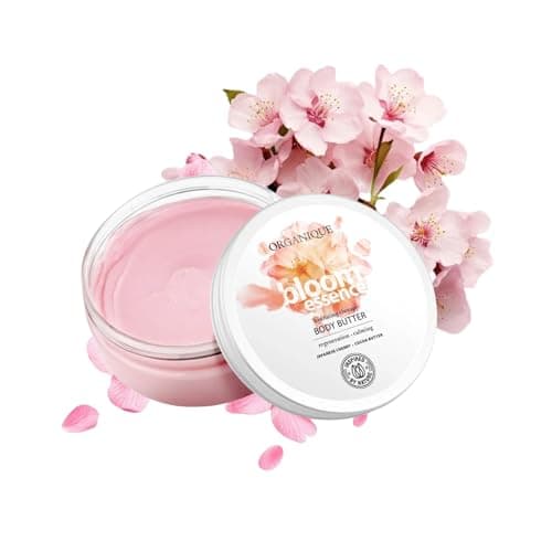 Image of Organique Premium Beauty Bloom Body Butter | Lightweight Velvety Cream Moisturiser with Cocoa Butter, Shea Butter, Cherry Blossom Extract, & Organic Oils | For Smooth, Hydrated, Radiant Skin (200 ml)