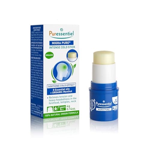 Image of Puressentiel Headache Stick Migra Pure, Organic, Relief from Pain Caused by Tension Headaches, Proven Efficacy, Instant Refreshing Effect, 100% Pure and Natural Essential Oils, 4 g