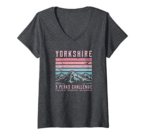 Image of Womens Yorkshire 3 Peaks Challenge | 3 Peak Retro Dales Mountains V-Neck T-Shirt