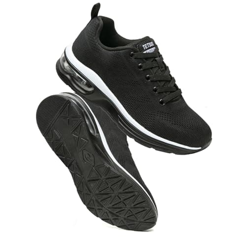 Image of Womens Trainers Outdoor Running Shoes Air Cushion Athletic Walking Shoes Ladies Sneakers Breathable Mesh Sport Shoes Lightweight Tennis Shoes Workout Casual Jogging Shoes Black White