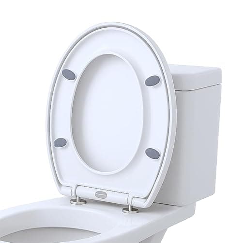 Image of Harbour Housewares Soft Close Toilet Seat for Oval Toilets - White - Anti-Bacterial Oval Shape Bathroom Bowl Loo Cover Durable Adjustable Hinges Quick Release Toilet Seat Soft Close with Fixings