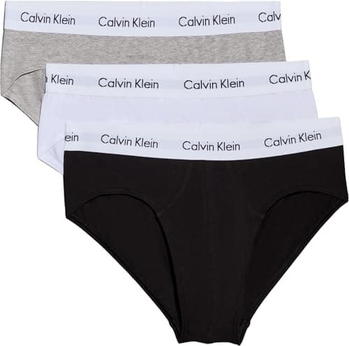 Image of Calvin Klein Men’s 3 Pack Hip Briefs Underwear, Multicolor (Black/White/Grey Heather), XL