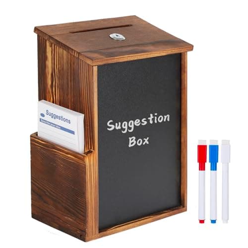 Image of Dyserbuy Wooden Suggestion Box, Suggestion Box Lockable with 3 Pens, 50 Suggestion Cards and 2 Keys, Donation Boxes for Charity, Supermarkets Schools Hospitals Communities and Homes