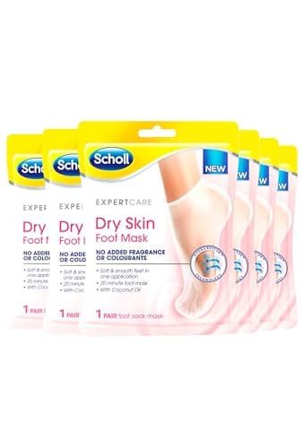 Image of Scholl ExpertCare Dry Skin Foot Mask - Nourishing Foot Mask with Coconut Oil, Urea, and Shea Butter - 24-Hour Moisture for Dry Foot Skin - 6 Pairs of Foot Mask Socks, One Size