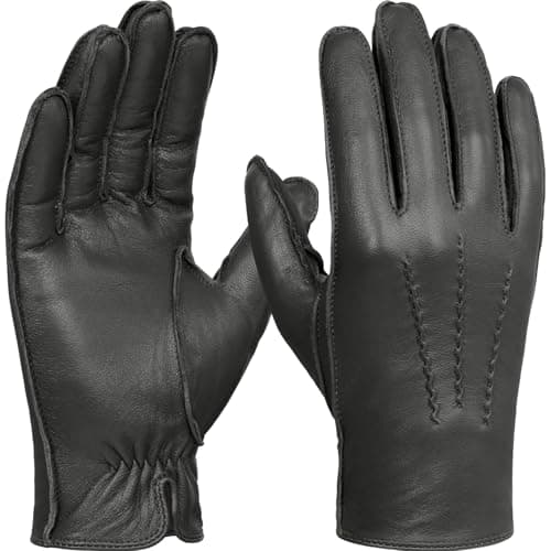 Image of GSG SINCE 1998 Men’s Leather Gloves Chrome-Free Sheepskin Touchscreen Warm Wool Lined Winter Driving Gloves Celadon Green Large