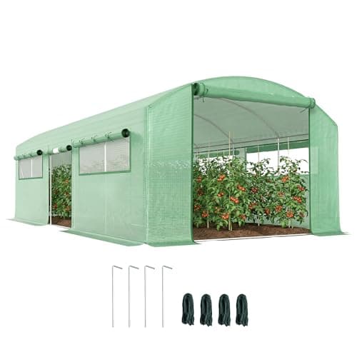 Image of Outsunny 6 x 3 x 2m Polytunnel Greenhouse with 3 Roll-up Doors and Mesh Windows, Walk-in Garden Tunnel Warm House Tent with UV-resistant PE Cover and Galvanised Steel Frame, Green