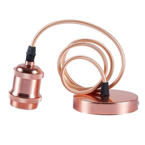 Image of Sevenpers E27 Ceiling Pendant Light Fitting,Rose Gold Vintage Style Ceiling Rose Light Fitting with Lamp Holder Braided Cable Pendant Light Kit (with Ground Wire)
