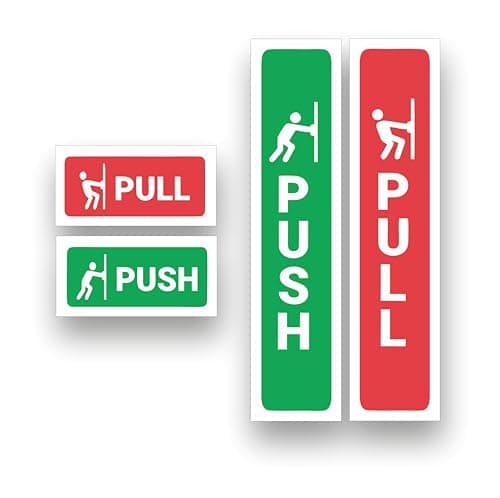 Image of Two Pairs (4 pieces) Self-Adhesive Push Pull Door Signs for Commercial Premises (4 Pack Mixed Sizes) / Gloss Vinyl Sticker Push And Pull Signs For Doors/Removable And Wipeable