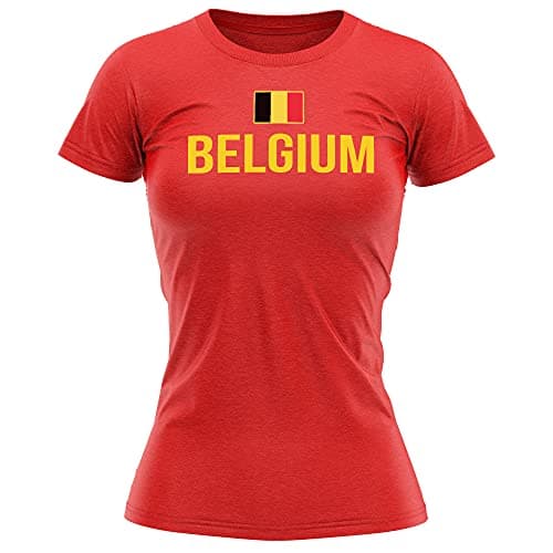 Image of Purple Print House Womens Belgium Football Shirt - Belgium Flag Football T Shirt - Football Country European Belgian Tournament Gifts for Her - Unique Footy Top, XL, Red