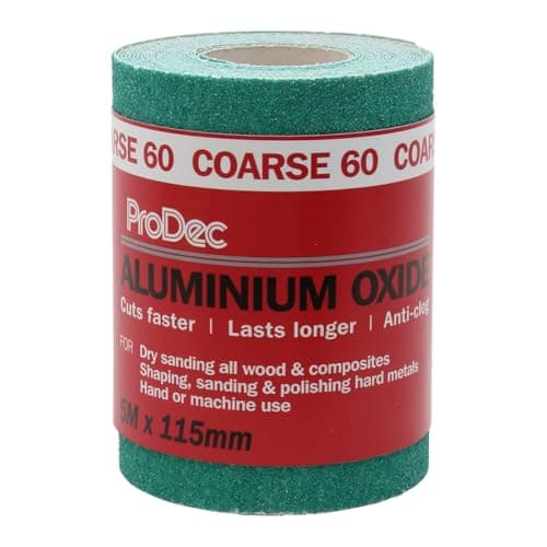 Image of ProDec 5m Roll 60 Grit Coarse Grade Green Aluminium Oxide Abrasive Sanding Paper for Sanding Wood, Paint, Plaster, Filler, Metal and More, 115mm Wide Sandpaper Compatible with Machine Sanders
