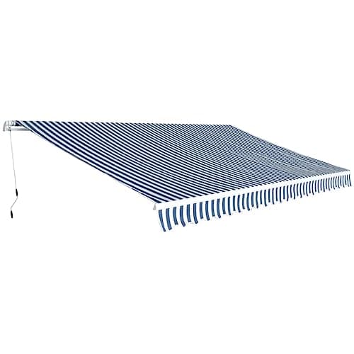 Image of vidaXL Folding Awning Manual 500cm - Durable Aluminium Frame, Water Blue/White Canopy, Large Outdoor Sun Shade for Patio, Garden