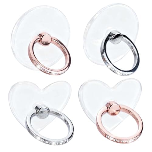 Image of HMIEPRS 4Pcs Diamond Cell Phone Ring Holder, Transparent Acrylic Phone Grip for Back of Phones, 360°Rotatable Anti-Slip Phone Stand Finger Holder for Mobile Tablet (Rose Gold, Silver)