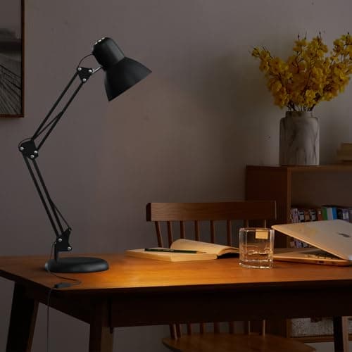 Image of LONGTOO Desk Lamp - Classic Black Swing Arm Clip Base Lamp - Dual Purpose Bright Eye Care Table Light with E27 Replaceable Bulb