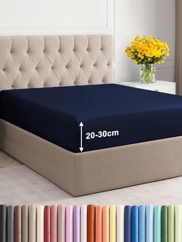Image of Fitted Sheet Super King 180x200cm, Navy Blue - Deep Pocket 30cm (12") - Non Iron Soft Brushed Microfibre - Machine Washable - Fade & Shrink Resistant - OEKO-TEX Certified - Breathable - Easy Care