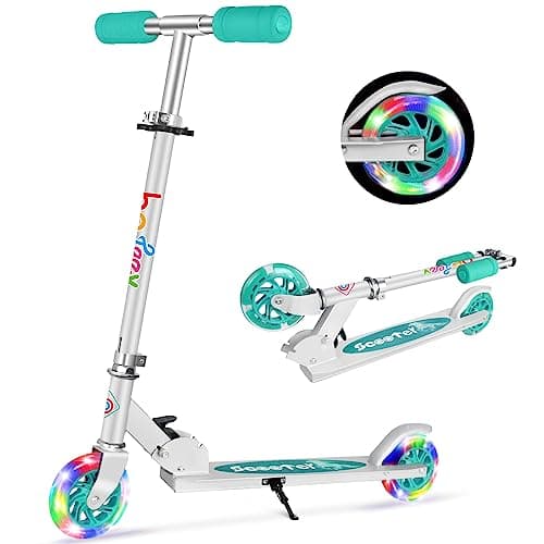 Image of BELEEV Scooter for Kids, 2 Wheels Folding Kick Scooter for Children Girl and Boys, 3 Adjustable Height, Flashing Light Wheels, Lightweight Scooter Age 3-12 with Kickstand (Green)