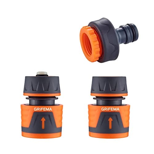 Image of GRIFEMA GE1103 Garden Female Hose Connector Kit including 1/2" Waterstop Connector, 1/2" Quick Coupling and 1/2" - 3/4" Premium Female Fittings Grey - Orange [Amazon Exclusive]