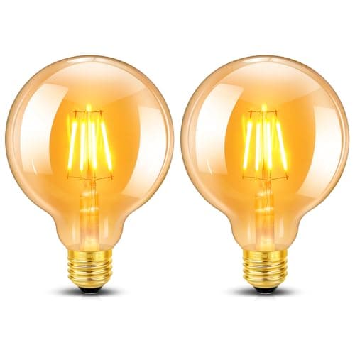 Image of E27 Vintage Edison Screw Light Bulb, G95 LED 4W Equivalent to 40W Incandescent, Amber Warm White 2200K, 400LM, Non-dimmable, LED Filament Bulb, Globe Bulbs, Retro Decorative Light Bulb, 2 Pack
