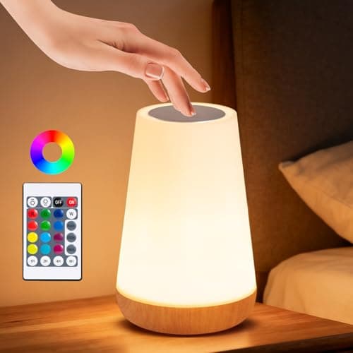 Image of Nottac Night Light, Dimmable LED Touch Table Lamp for Bedroom, 13 RGB Colors & 5 Brightness, USB Rechargeable Bedside Table Lamp, Portable Remote Control Night Lights for Living Room Bathroom