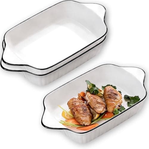 Image of Baking Dish, 3-Piece Ceramic Baking Pans Set, 20.7 x 14.5 CM Bakeware with Double Handle, Rectangular Oven Pans for Lasagna, Kitchen, Wedding Gift, Family Dinner, Daily Use