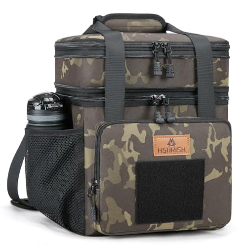 Image of HSHRISH LB04 Tactical Lunch Bag, Double Layer Insulated Large Cooler Bag for Men Adults Waterproof Leakproof Durable Lunch Bag for Work Picnic Outdoor 22L, Black Camo