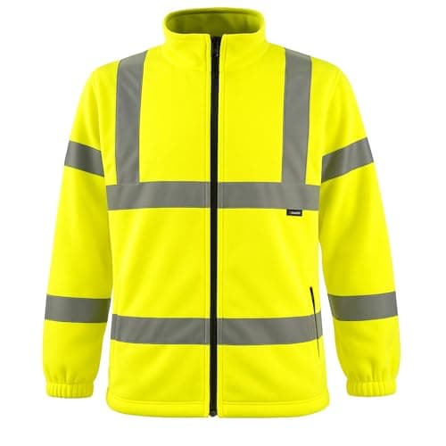Image of Hi Vis Visibility Fleece Jacket with Zip Fastening – Men’s Warm Hi Vis Workwear, High Visibility Full Zip Long Sleeve Sweatshirt, Reflective Tape Safety Coat (Yellow, M)