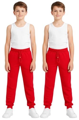 Image of biyya® 2 Pack Boys Girls School PE Fleece Jogging Bottom Kids Fleece Tracksuit Bottom Trousers School Uniform 5-14 Years (Red, 13-14 Years)