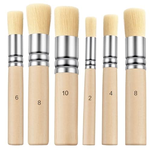 Image of Ymapinc Stipple Brush, 6 Sizes Natural Bristle Wooden Stencil Brush for Painting, Stencil Brushes Set, Acrylic Paint Brushes for Canvas, Small Paintbrushes for Crafts