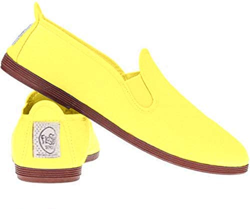 Image of FunkyFashion Unisex Womens Mens Ladies Javer Flossy Espadrilles Plimsoll Flat Shoes Pumps (40 (UK7), Amarillo (Yellow))