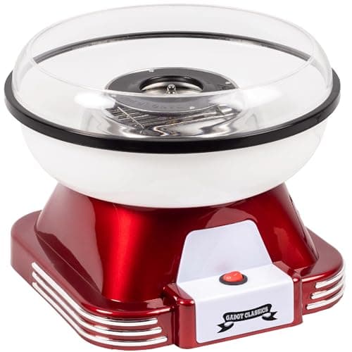Image of Gadgy Candy Floss Machine for Kids & Adults, Retro Cotton Maker, Suitable for Sugar or Candies, Including 10 Candyfloss Sticks, 500W, Red & White