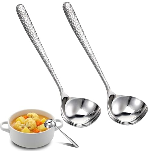 Image of 2 Pcs Deep Soup Spoons 7.87" Stainless Steel Soup-Spoons Large Round Soup-Spoon for Cereal Bouillon Milk Soup and Dinner Guests (Dishwasher Safe)