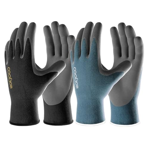 Image of COOLJOB Gardening Gloves for Women and Men, Work Gloves with Touchscreen, Ultra-Grip Nitrile Coated Garden Gloves, Blue & Black (2 Pairs, L)
