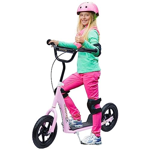 Image of HOMCOM Kids Scooter, Toddler Kick Scooter with Adjustable Handlebar, 12" EVA Tyres, Rear Brake, for Age 5-12 Years, Pink
