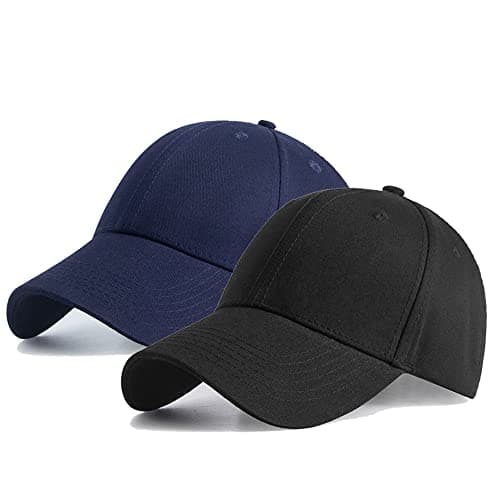 Image of HGDGears Plain Baseball Cap Snapback for Men - Classic 6 Panel Adjustable Sport Casual Sun Visor Hat (2Pack Black+Navy)
