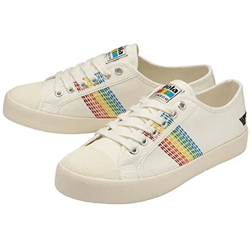 Image of Gola Coaster Rainbow Stitch Ladies White And Multi Textile Lace Up Trainers
