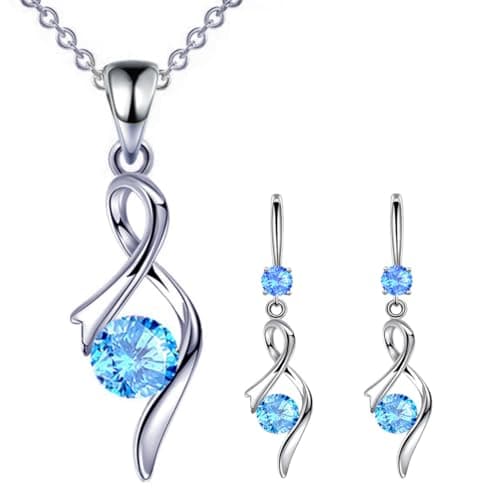 Image of APMGONT Silver Jewellery Sets for Women, Women Crystal Teardrop Necklaces and Earrings Sets, Crystal Women's Jewellery Sets with Zirconia Hook Dangle Earrings Gift for Birthday Christmas (Blue D)