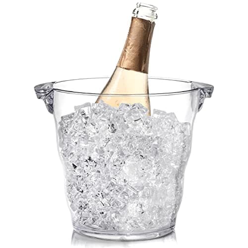 Image of Dicunoy Clear Ice Bucket, 4 Liter Acrylic Champagne Wine Bucket Chiller, Thick Clear Beverage Tubs with Handle, Thick Wine Cooler Buckets for Bar, Home, Parties, for Wine or Champagne Bottles