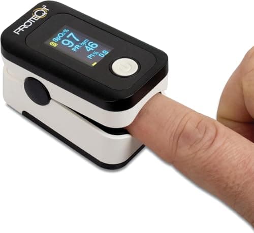Image of Proteqt Fingertip Pulse Oximeter, Rapid and Accurate Readings, Effectively Measuring SpO2, Multi-Function with HD OLED Screen & Reminder Alerts, UK Approved Medical Device