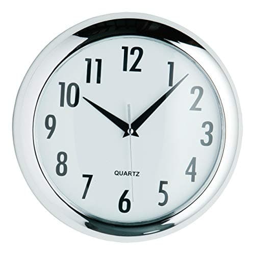 Image of Premier Housewares Round Halo Wall Clock, 24 cm - Chrome Finish, White