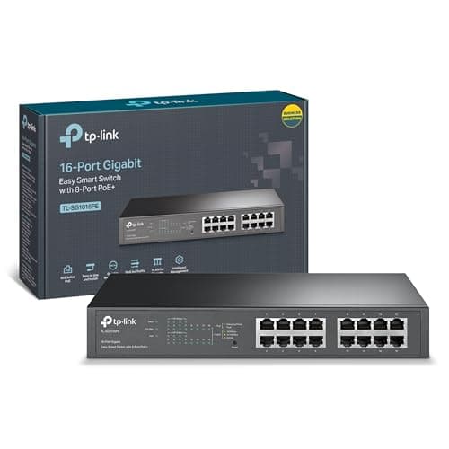 Image of TP-Link TL-SG1016PE 16-Port Gigabit Ethernet Splitter PoE Switch, 8 802.3af/at PoE+ Ports up to 30 W for each PoE Port and 150 W for all PoE Ports, Metal Casing Network Swtich, IGMP Snooping, VLAN