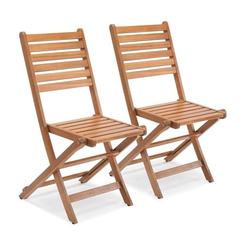 Image of VonHaus Wooden Garden Chairs Set of 2 - Pair of Folding Outdoor Chairs for Patio - Weather Resistant Acacia Hardwood Foldable Dining Deck Seats with Teak Oil Coating - Cannes