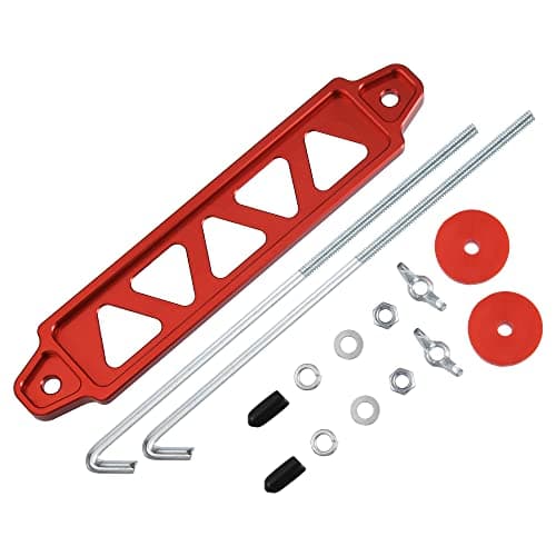 Image of X AUTOHAUX 1 Set Car Battery Hold Down Bracket Kit with 10in J Bolts Red