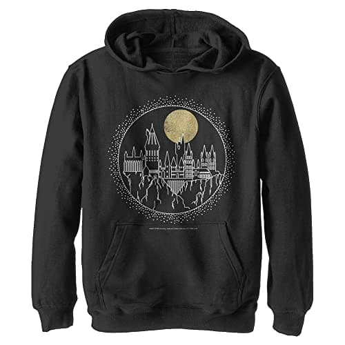 Image of Harry Potter Deathly Hallows Hogwarts Line Art Childrens Hoodie, black, S