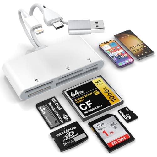 Image of 5-in-3 Memory Card Reader, Lightnin-Type C-USB A three Connector to SD/TF/CF/Micro SD/XD/MS USB OTG Adapter, Multi Memory Card Reader for iPhone/iPad/Android/MacBook/PC with Windows/Mac/Linux/Android
