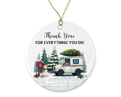 Image of Thank You for Everything You Do - Mail Carrier Christmas Ornament - Mail Truck Ornament - Postal Worker - Ceramic Xmas Decor Printed on Both Sides