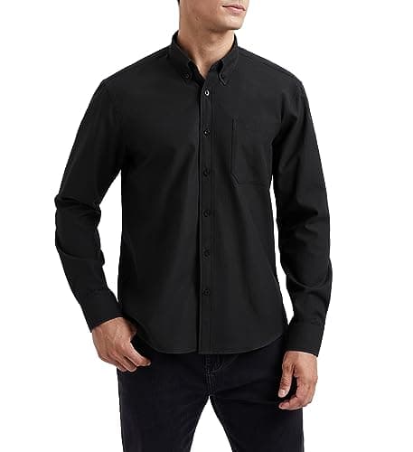 Image of HISDERN Black Shirt for Men Casual Long Sleeve Oxford Shirt Button Down Mens Shirts with Pocket Regular Fit M
