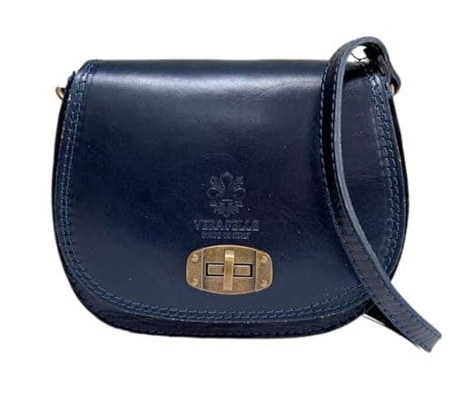 Image of LeahWard Leather Crossbody Saddle Bag with Brass Lock, Leather Crossbody Bag (Navy)
