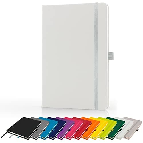 Image of Savvy Bee Premium A5 Notebook New Lined Hardback Journal with Pen Loop, Elastic Closure and Ribbon Marker Notepad Note Book Notes Pad (White)