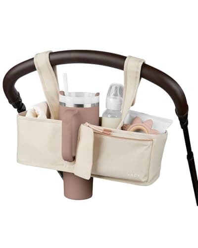 Image of Skip Hop Ultimate Stroller Organizer Universal Fit with Adjustable Straps, Magnetic Flaps and Convertible Design That fits 40 oz. Tumblers, Oat
