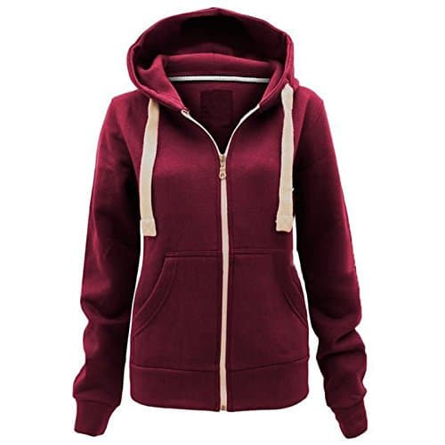 Image of Parsa Fashions Ladies Plain Zip Up Hoodie Womens Fleece Hooded Top Long Sleeves Front Pockets Soft Stretchable Comfortable (Wine/2XL UK-16)