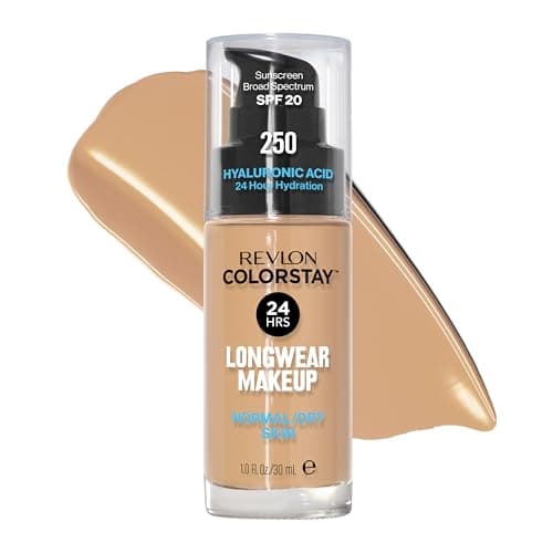 Image of Revlon ColorStay Liquid Foundation Makeup for Normal/Dry Skin SPF 20, Longwear with Medium-Full Coverage and Natural Finish, Oil Free, (250), 30 ml